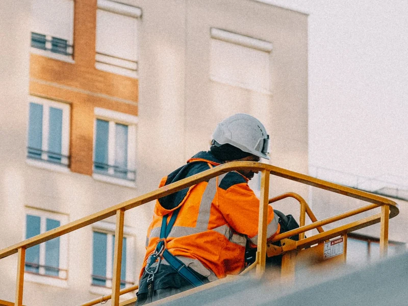 Pracownik w kasku ochronnym - obsługa BHP